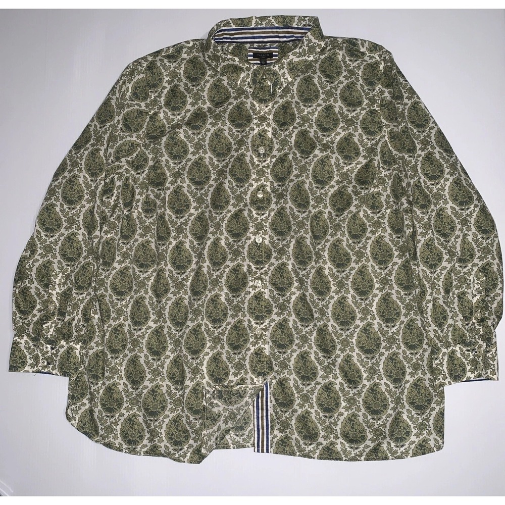 Talbots Modern Classic Button Shirt Women's 3X Paisley Green Preppy Long Sleeve